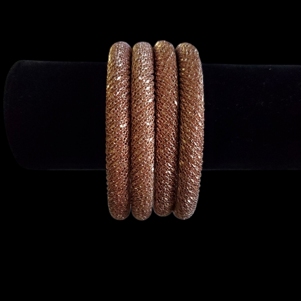 Vtg. 4pcs  Rose Gold Mesh Bangles